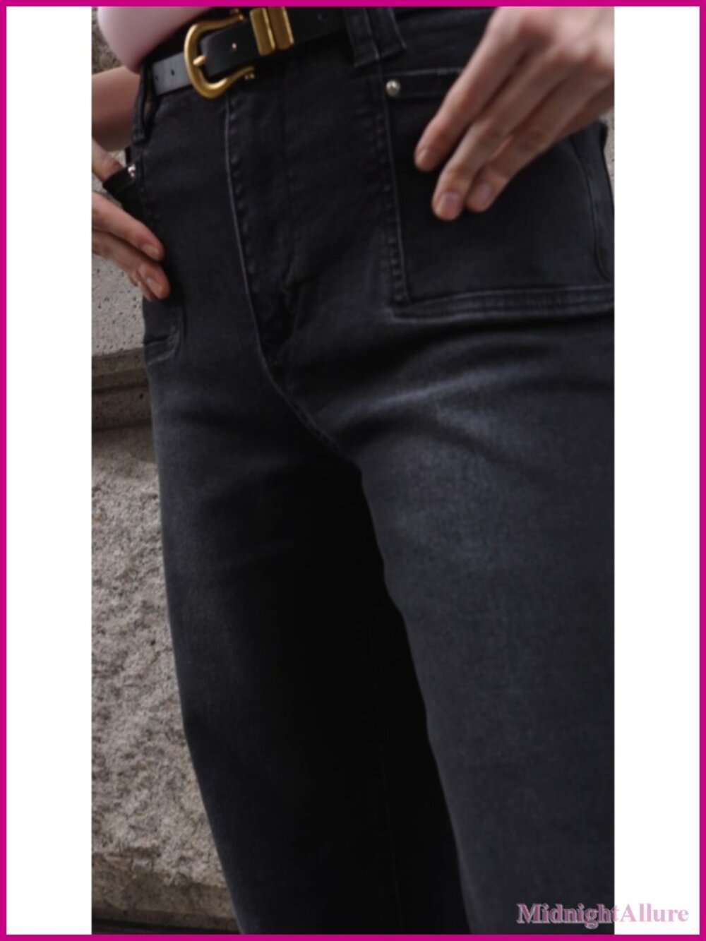 High Waisted Cropped Straight Leg Raw Hem Stretch Denim Jeans - Picture 6 of 6